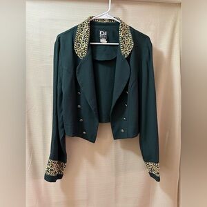 Vintage DJ & Co. Embroidered Cropped Jacket Women’s Large Green Gold USA